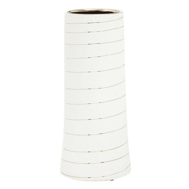 Orsina Haldis Small Ceramic Bud Vase – White and Silver Modern Decor