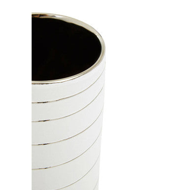 Orsina Haldis Small Ceramic Bud Vase – White and Silver Modern Decor