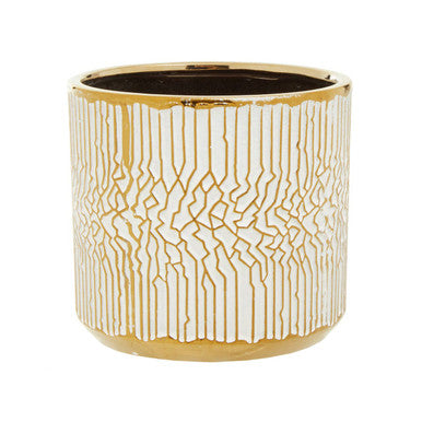 Orsina Honna Small White and Gold Ceramic Planter | Indoor Plant Pot