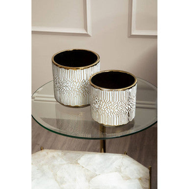 Orsina Honna Small White and Gold Ceramic Planter | Indoor Plant Pot