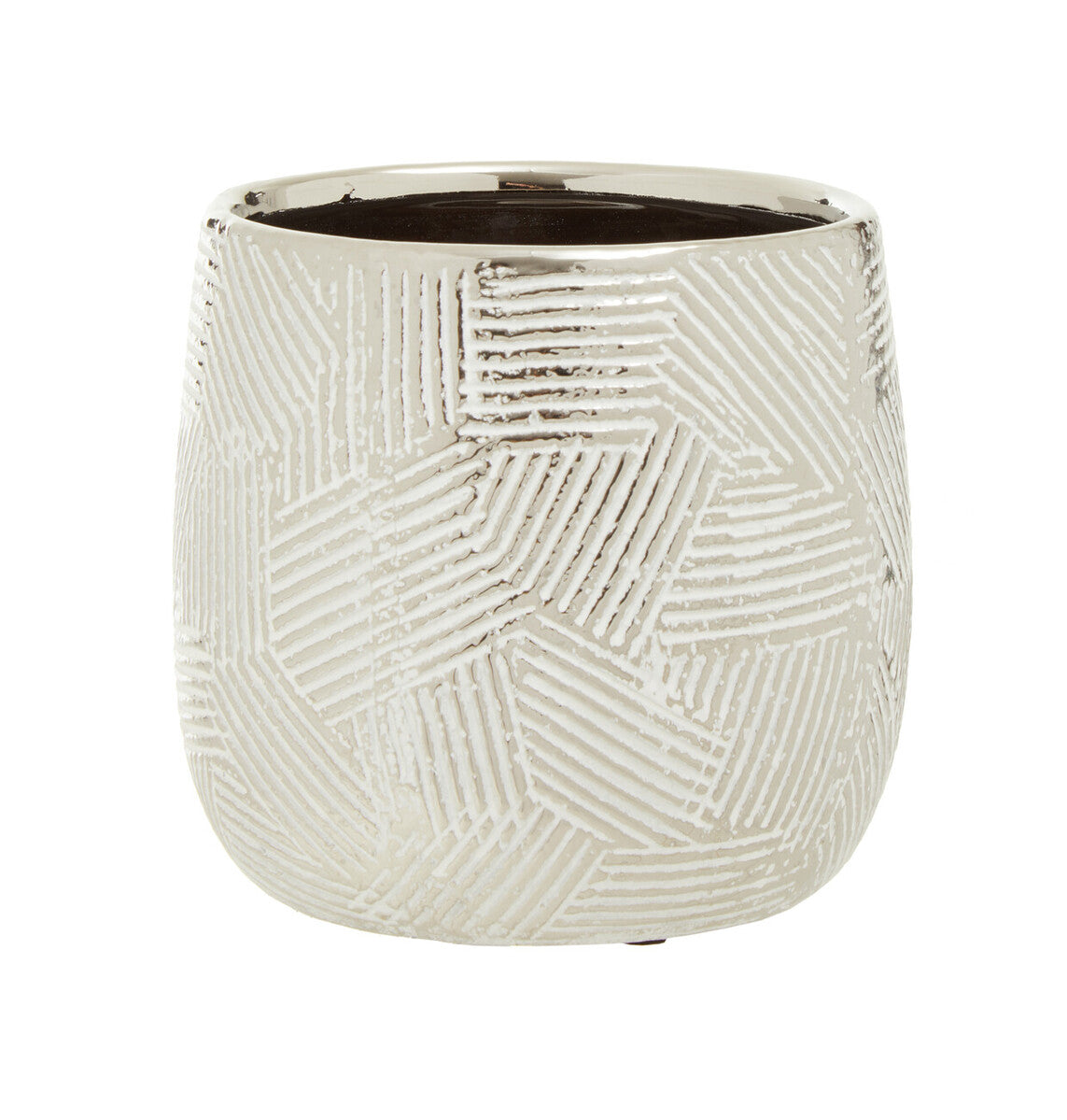 Orsina Honna Small White and Silver Ceramic Planter for Succulents