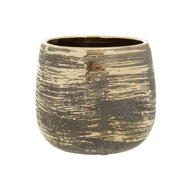 Orsina Honna Small Ceramic Planter – Handcrafted Grey & Metallic