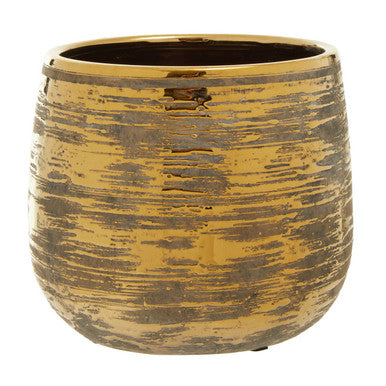Orsina Honna Large Ceramic Planter – Grey with Metallic Detailing