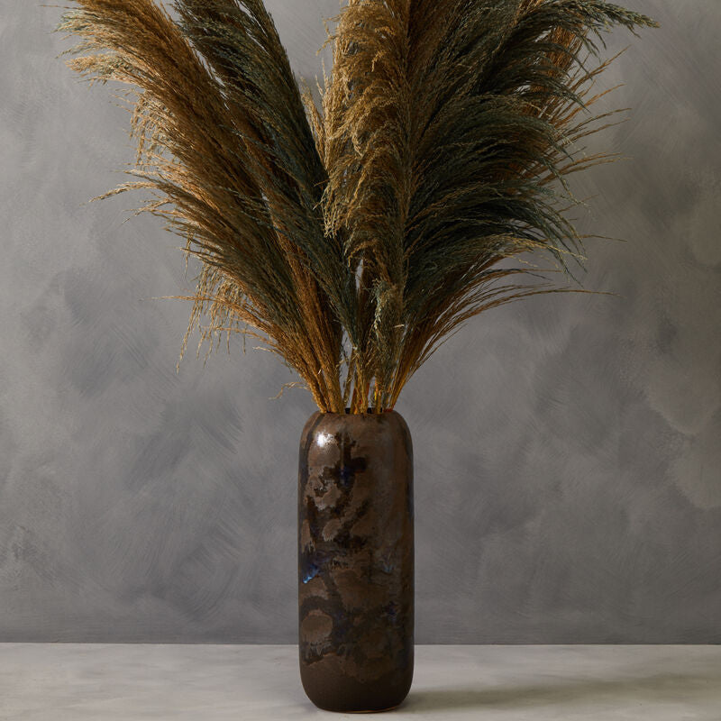 Orsina Silas Brown Cylindrical Ceramic Vase with Reactive Glaze