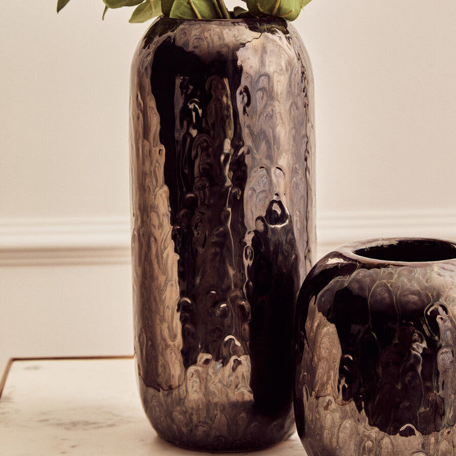 Orsina Silas Dark Blue Ceramic Vase – Modern Cylindrical Home Decor