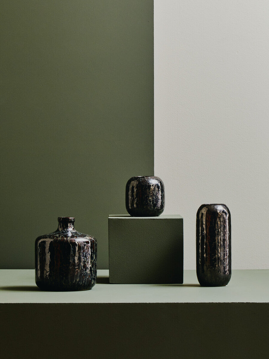 Orsina Silas Dark Blue Bottle Vase – Handcrafted Stoneware Decor