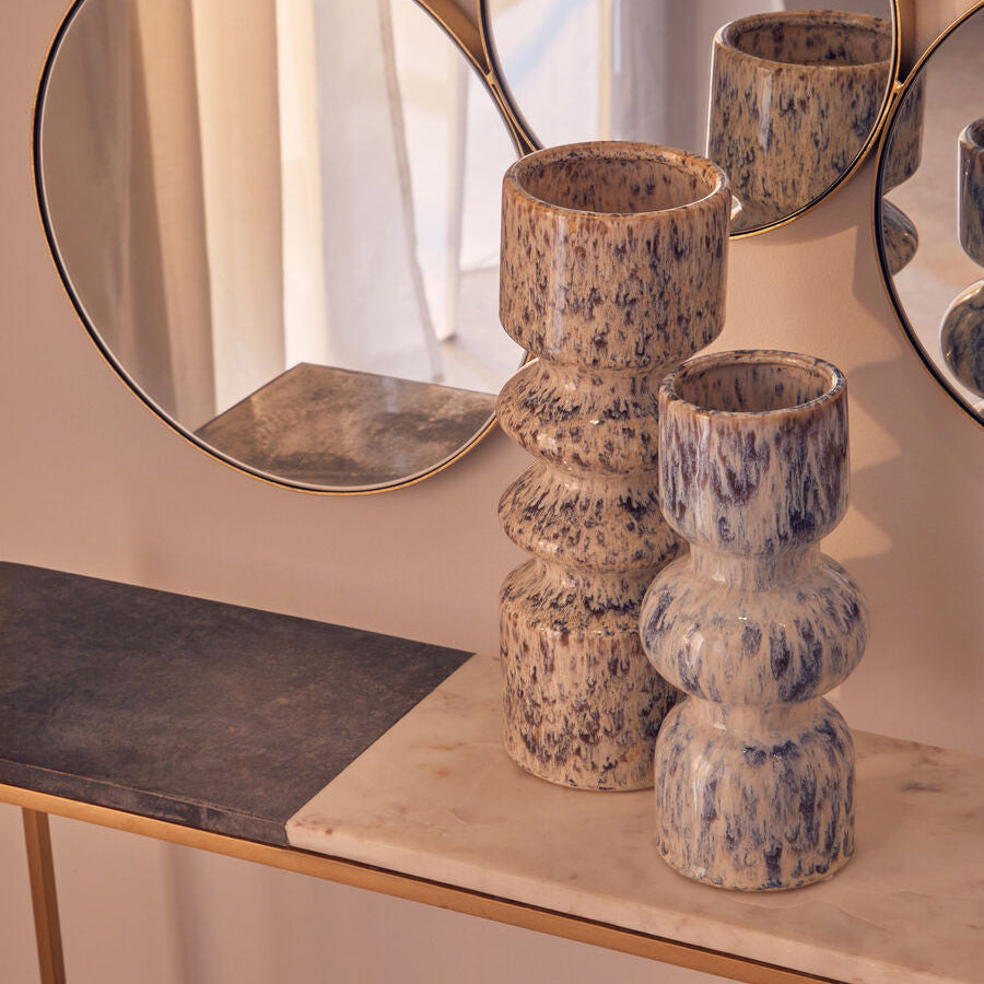 Orsina Shai Large Beige Stoneware Vase – Modern Sculptural Home Decor