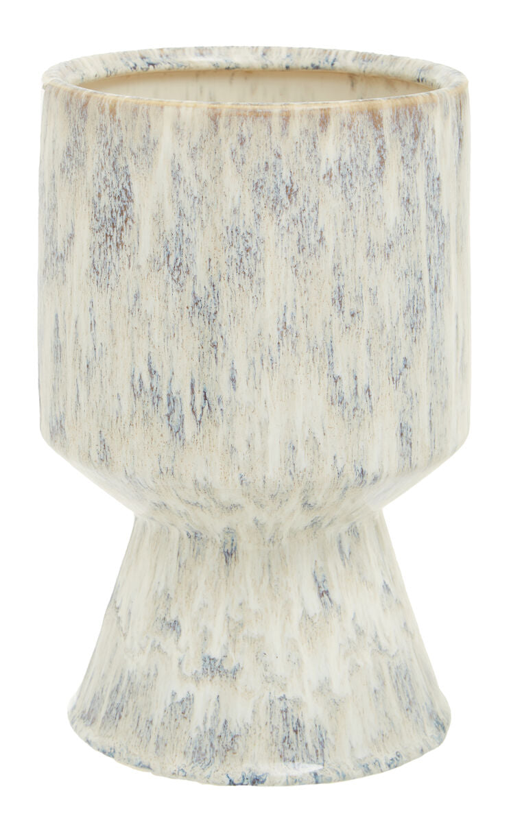 Orsina Shai Large Geometric Beige Stoneware Planter – Modern Indoor Pot