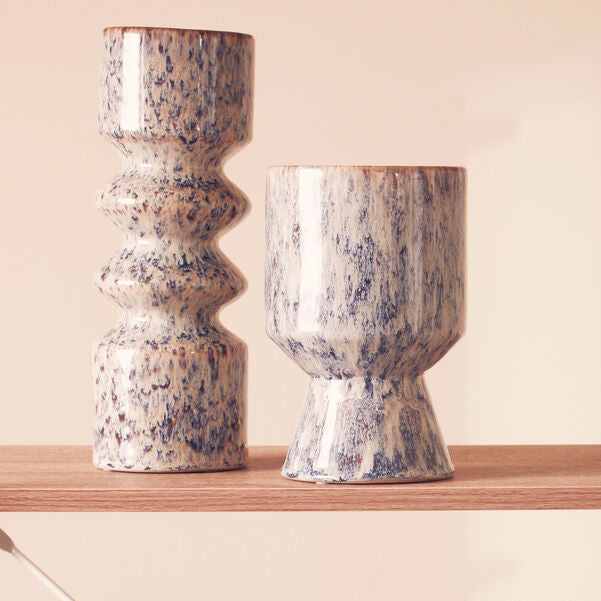 Orsina Shai Large Geometric Beige Stoneware Planter – Modern Indoor Pot