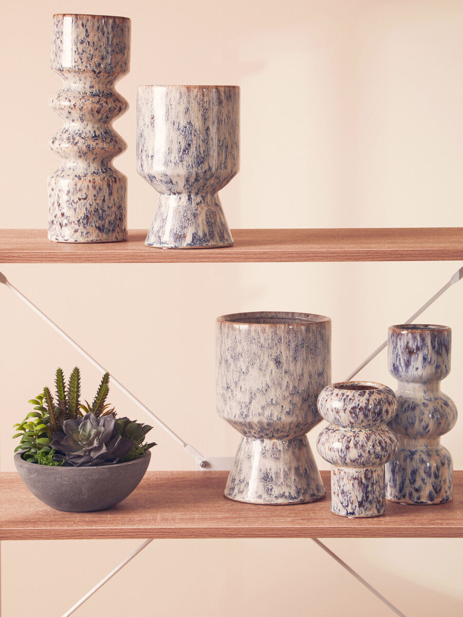 Orsina Shai Large Geometric Beige Stoneware Planter – Modern Indoor Pot