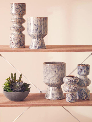 Orsina Shai Large Geometric Beige Stoneware Planter – Modern Indoor Pot
