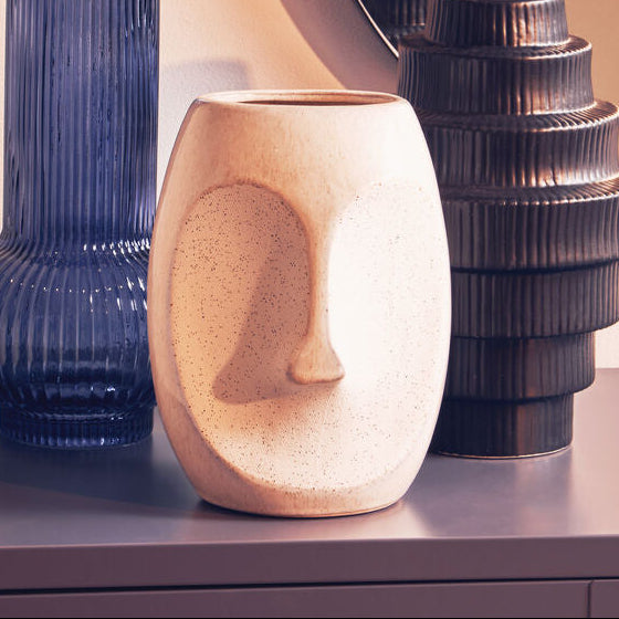 Orsina Viso Small Face Design Vase – Minimalist Stoneware Ceramic Vessel