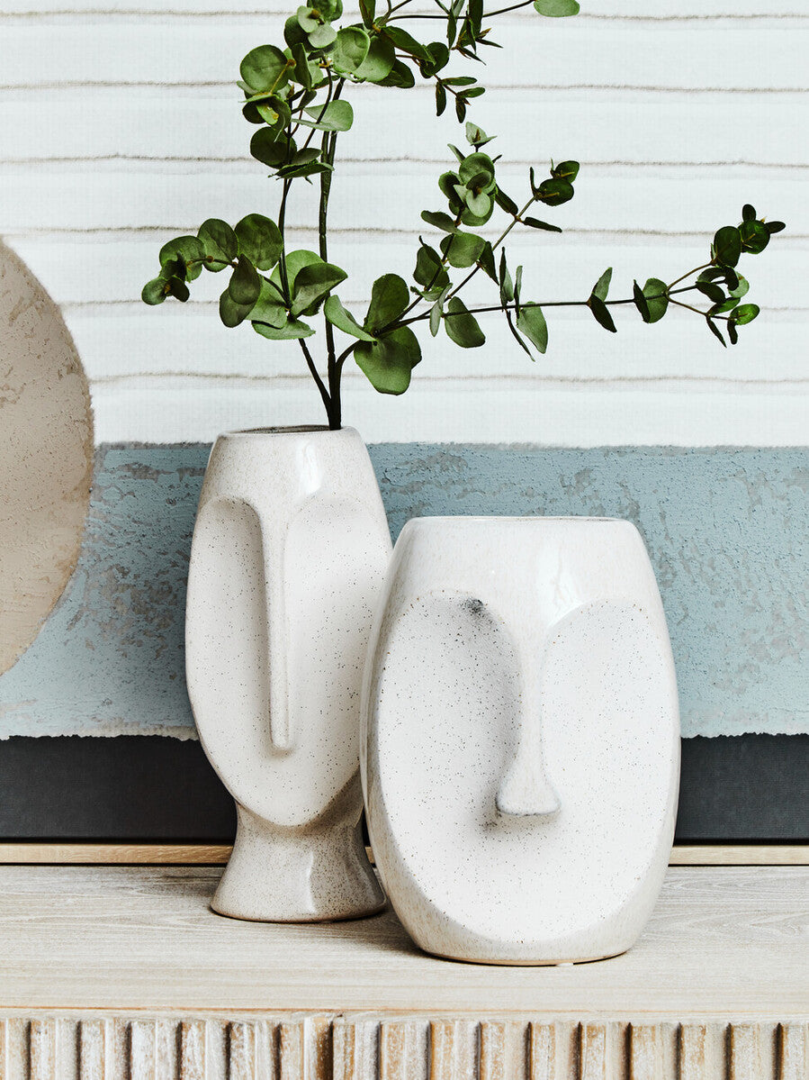 Orsina Viso Large Face Design Vase – Modern Stoneware Centerpiece