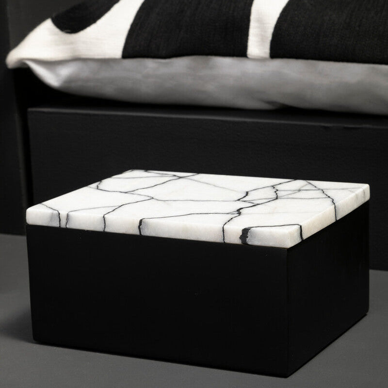 Orsina Marmara Large Marble Trinket Box – Black and White Storage