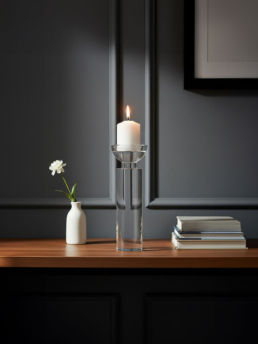 Orsina Carrie Large Crystal Candle Holder – Clear Faceted Centerpiece
