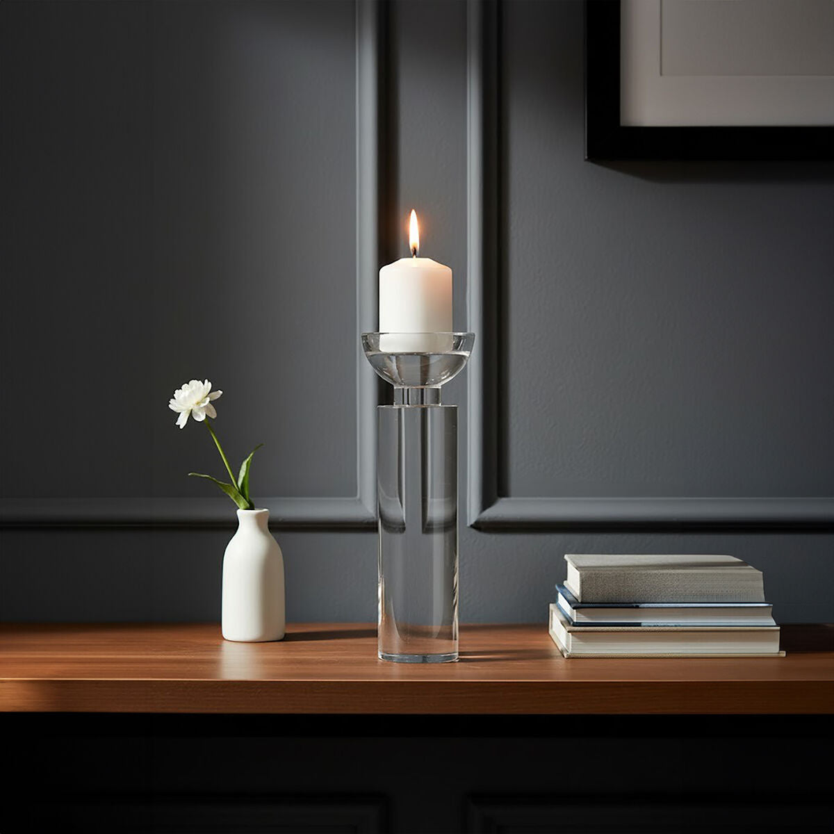 Orsina Carrie Large Crystal Candle Holder – Clear Faceted Centerpiece