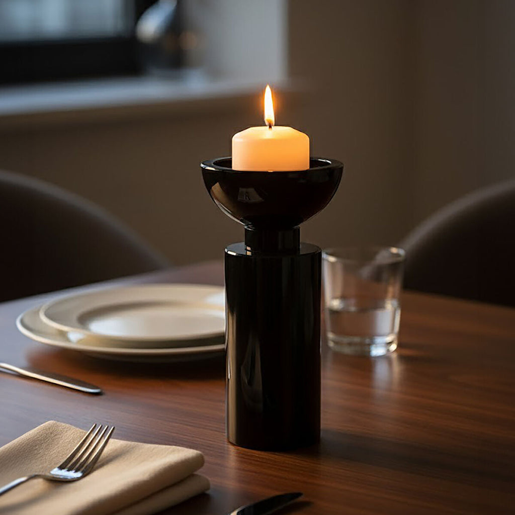 Orsina Carrie Small Black Crystal Candle Holder – Geometric Faceted