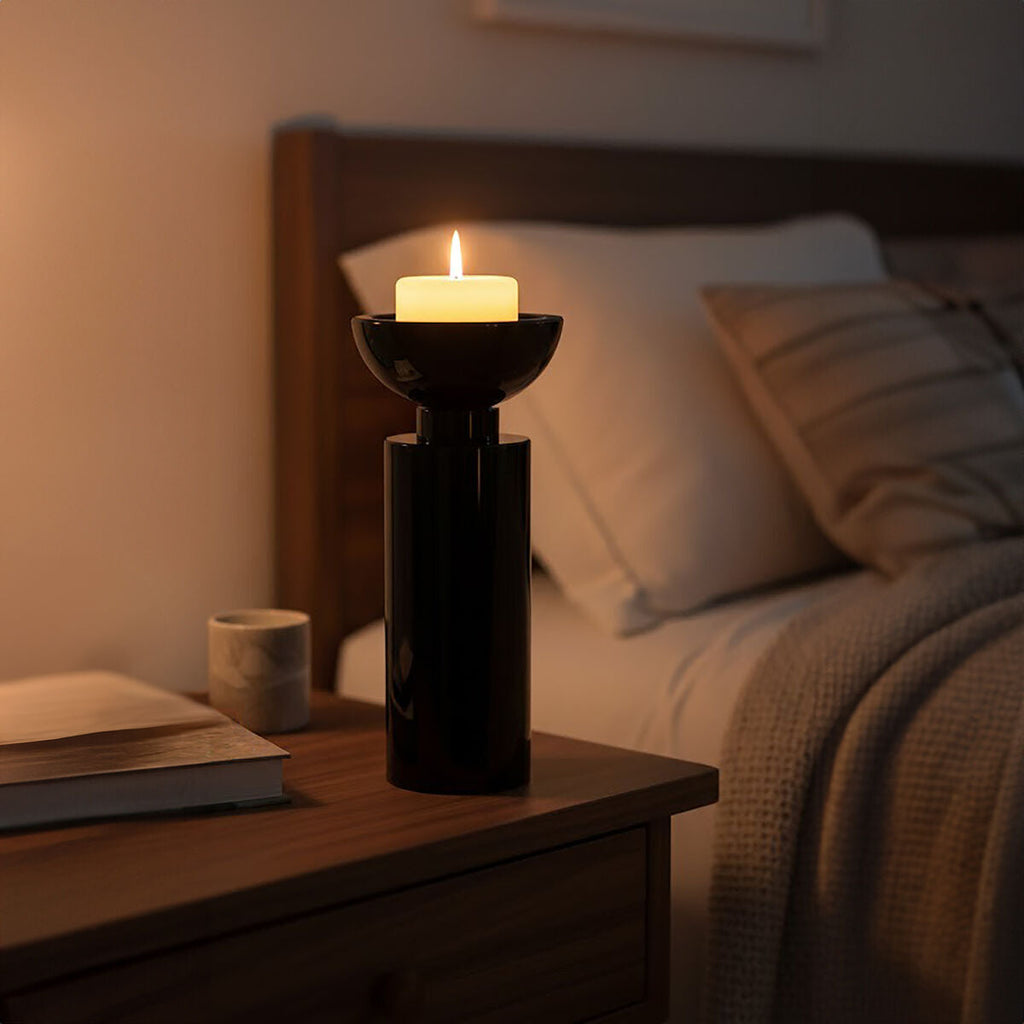 Orsina Carrie Medium Black Crystal Candle Holder – Geometric Decor