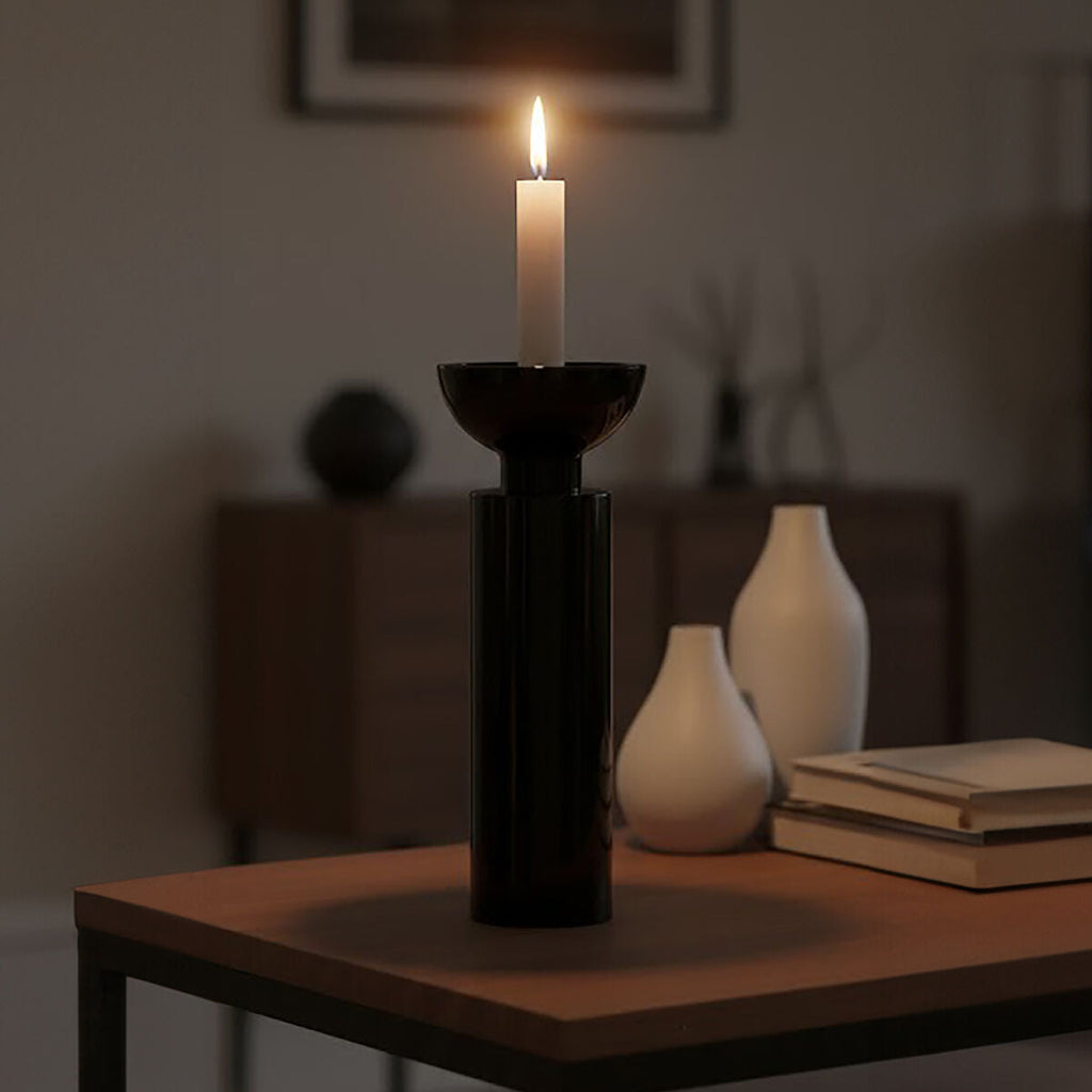 Orsina Carrie Large Black Crystal Candle Holder – Faceted Glass Decor