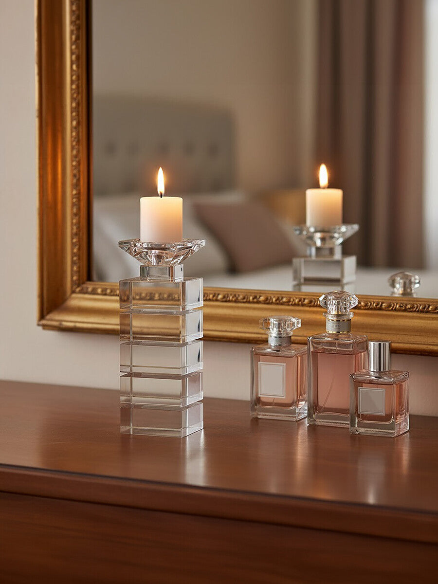 Orsina Carrie Small Glass Candle Holder – Clear Minimalist Decor