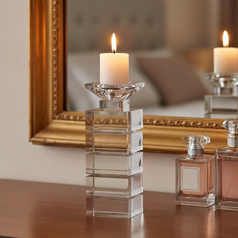 Orsina Carrie Small Glass Candle Holder – Clear Minimalist Decor