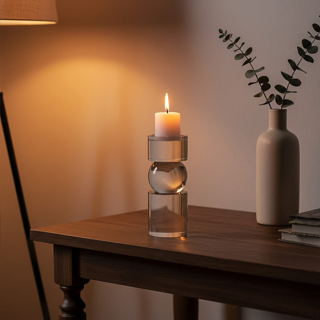 Orsina Carrie Small Crystal Bubble Candle Holder – Clear Glass Decor