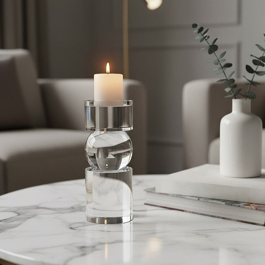 Orsina Carrie Small Crystal Bubble Candle Holder – Clear Glass Decor