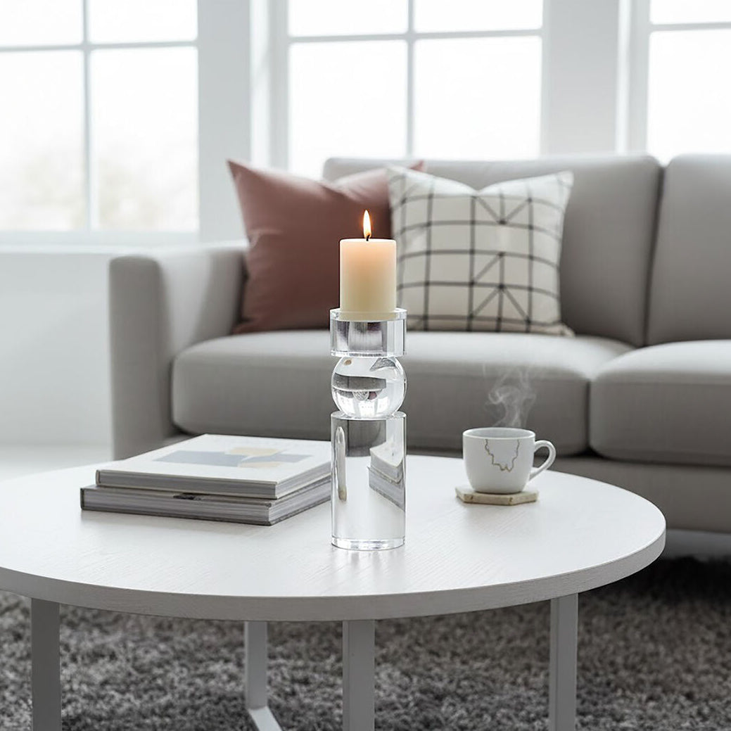 Orsina Large Crystal Bubble Candle Holder – Modern Glass Centerpiece