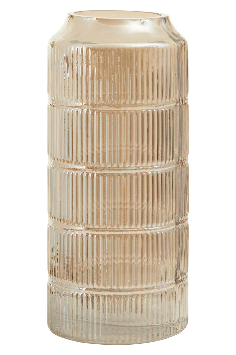 Orsina Obskur Large Grey Glass Vase – Ribbed Corrugated Drum Design