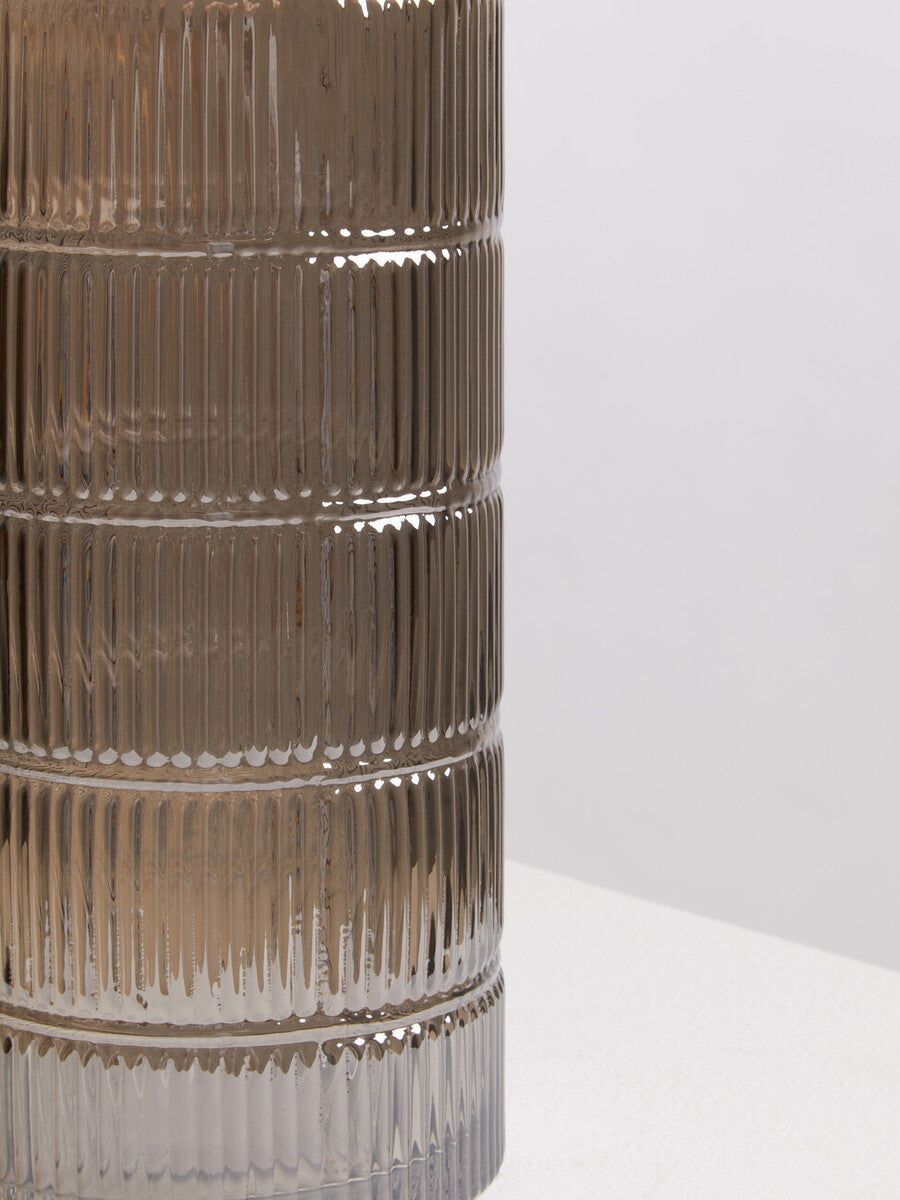 Orsina Obskur Large Grey Glass Vase – Ribbed Corrugated Drum Design