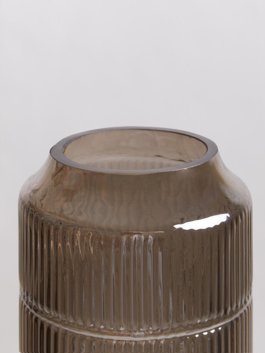 Orsina Obskur Large Grey Glass Vase – Ribbed Corrugated Drum Design