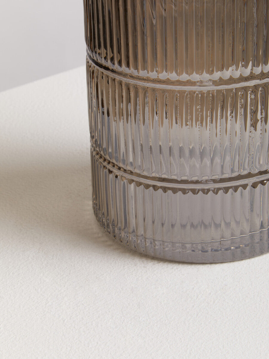 Orsina Obskur Large Grey Glass Vase – Ribbed Corrugated Drum Design