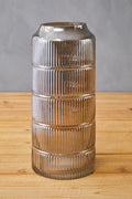 Orsina Obskur Large Grey Glass Vase – Ribbed Corrugated Drum Design
