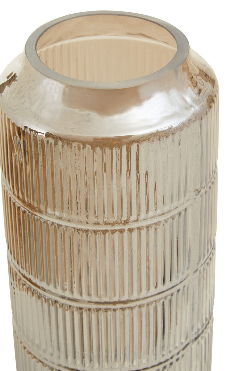 Orsina Obskur Large Grey Glass Vase – Ribbed Corrugated Drum Design