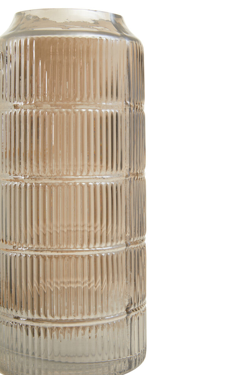 Orsina Obskur Large Grey Glass Vase – Ribbed Corrugated Drum Design