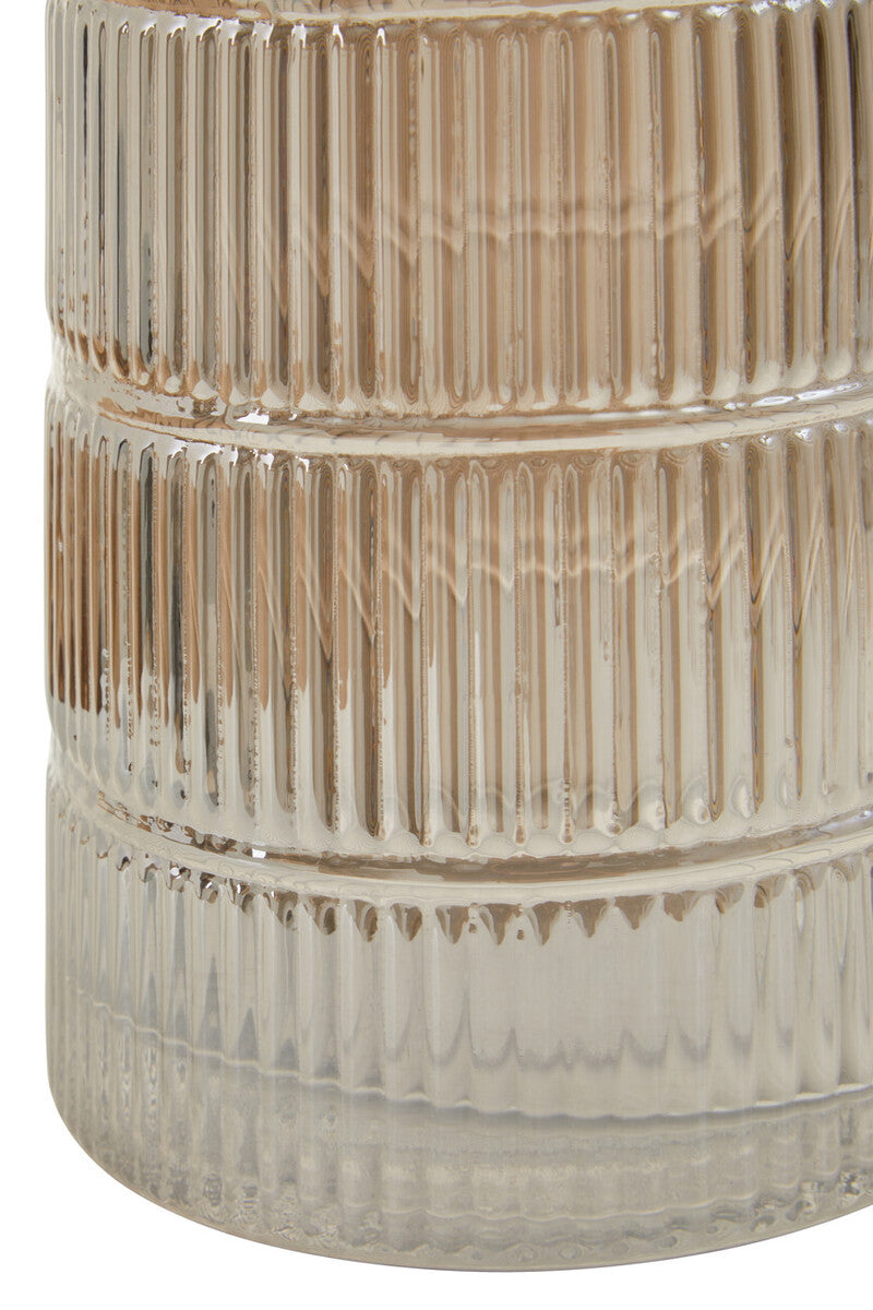Orsina Obskur Large Grey Glass Vase – Ribbed Corrugated Drum Design