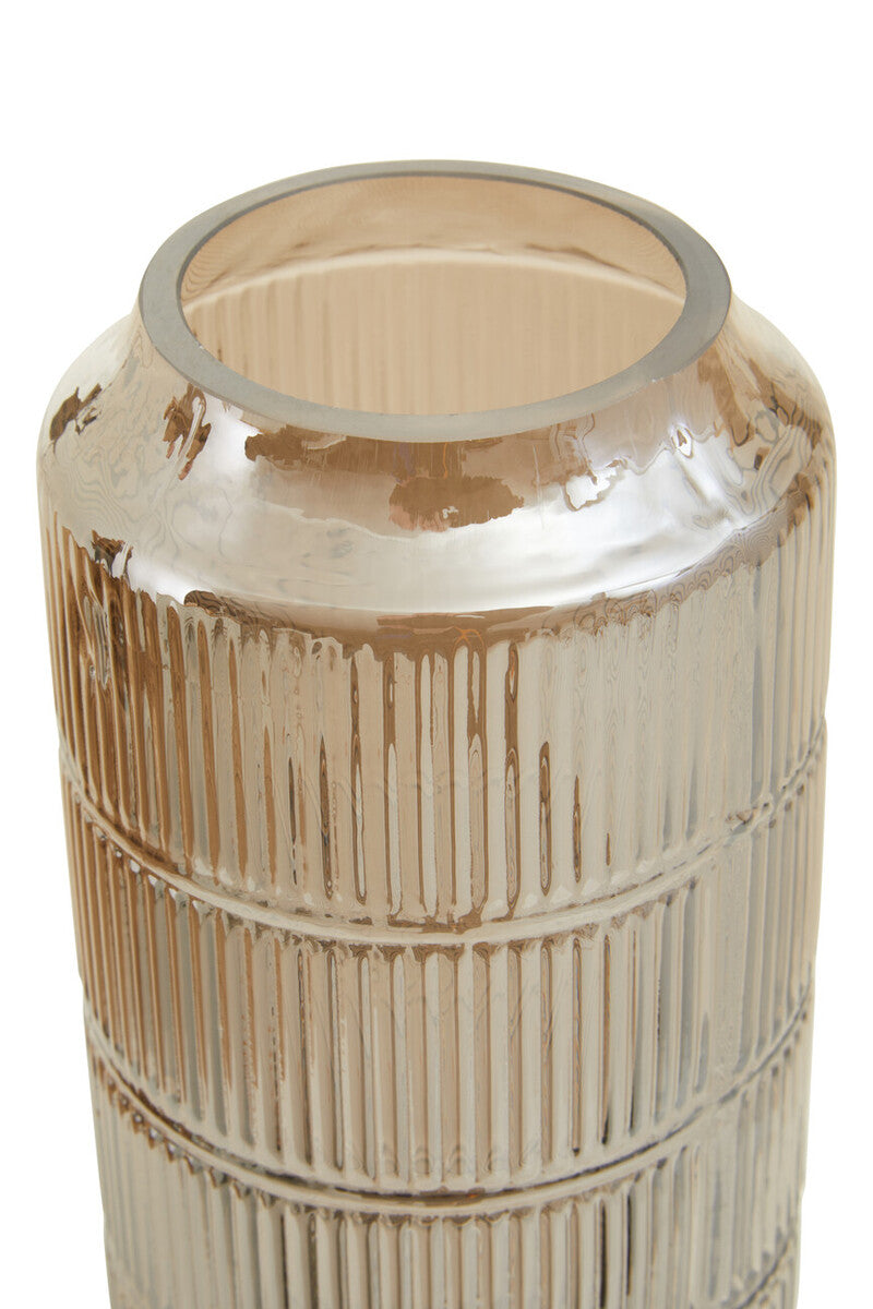 Orsina Obskur Large Grey Glass Vase – Ribbed Corrugated Drum Design