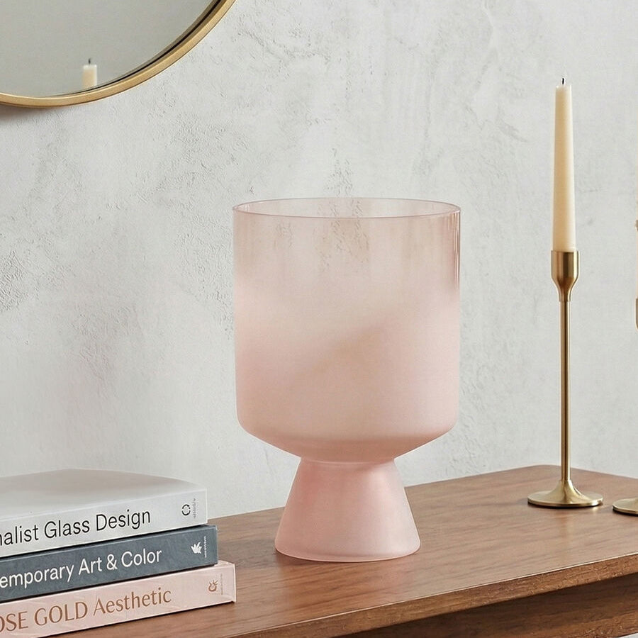 Orsina Baila Large Matte Pink Glass Vase – Ombre Sculptural Decor