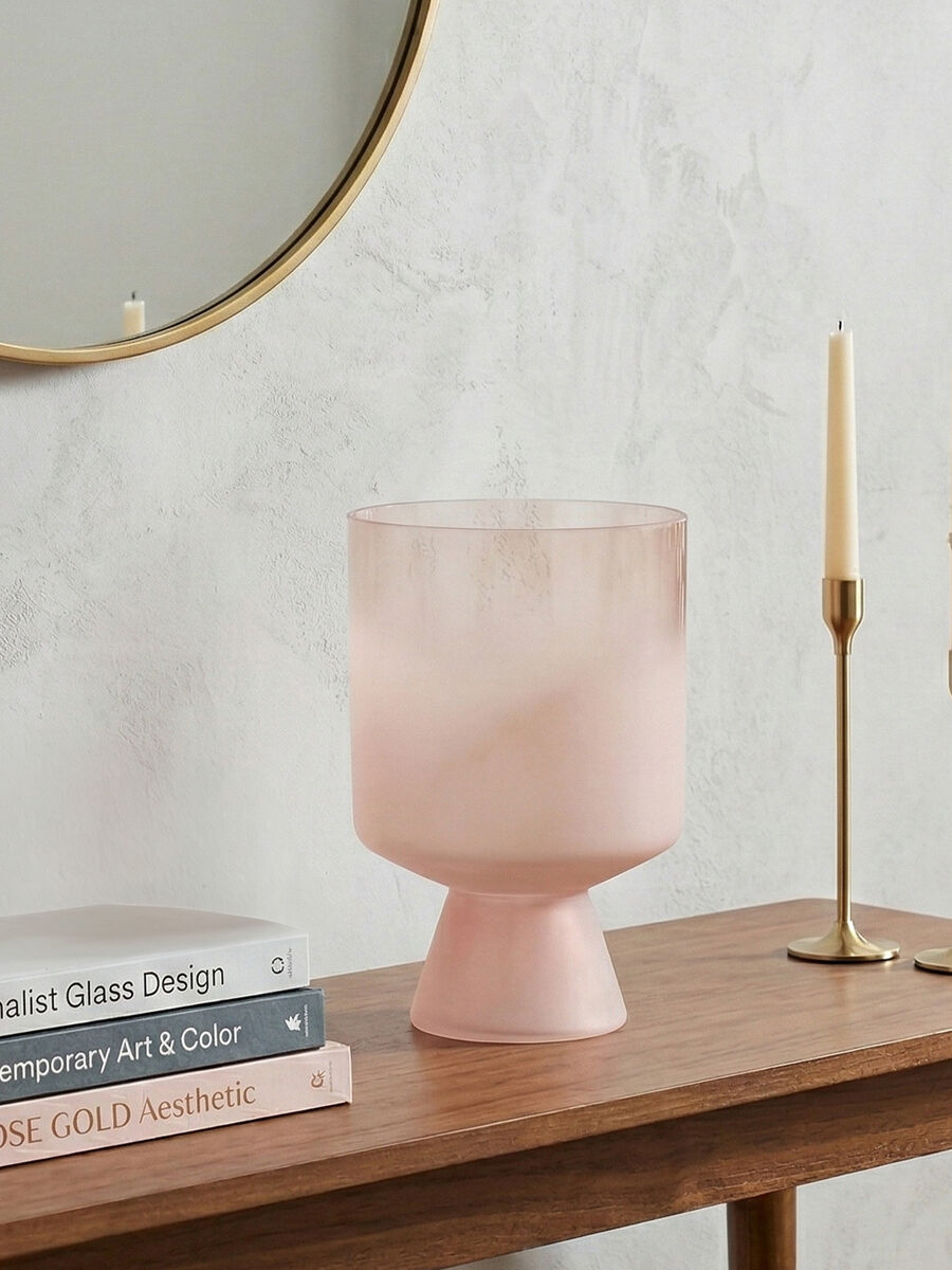 Orsina Baila Large Matte Pink Glass Vase – Ombre Sculptural Decor
