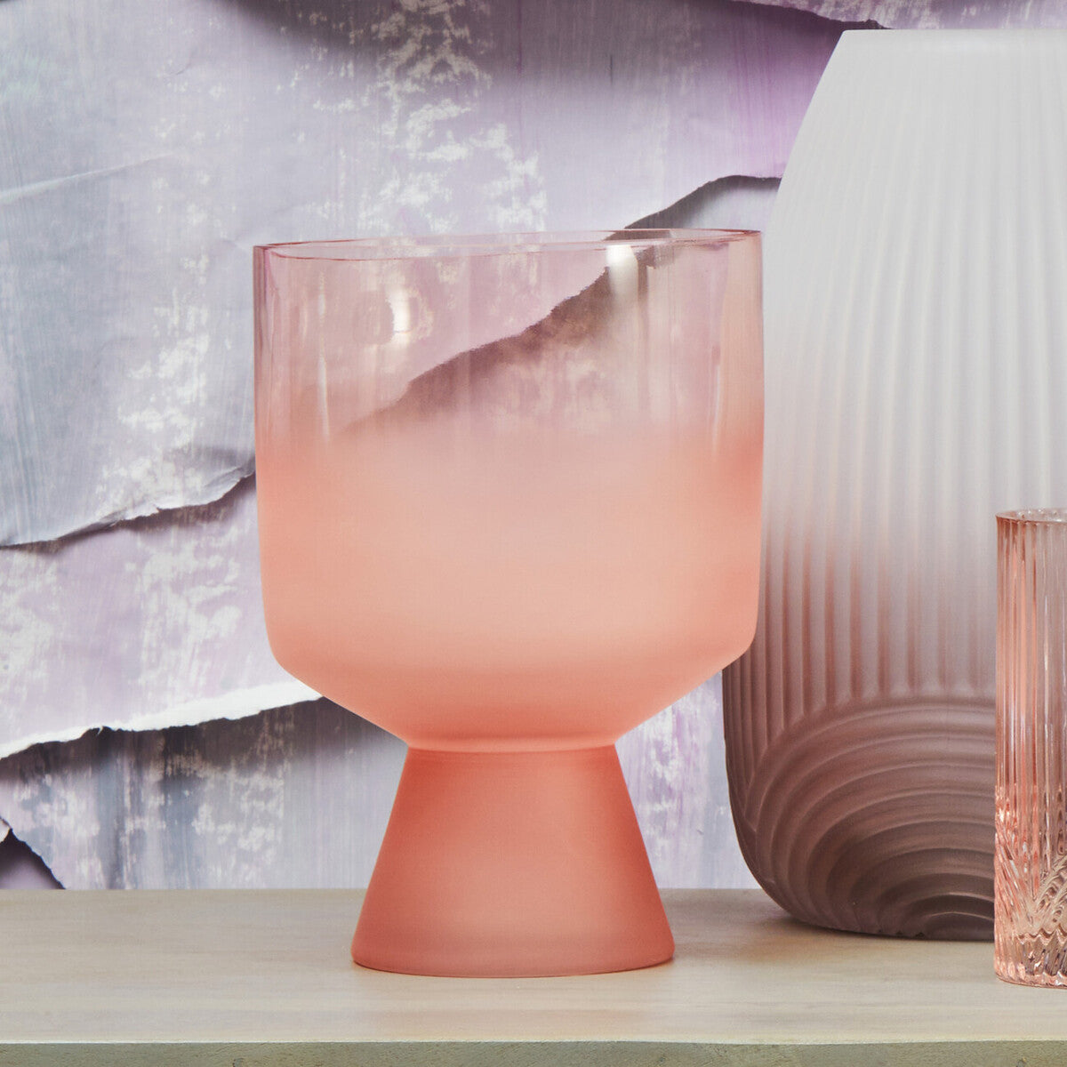 Orsina Baila Large Matte Pink Glass Vase – Ombre Sculptural Decor