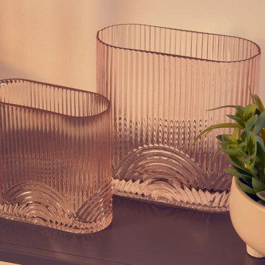 Orsina Bardi Small Pink Glass Vase – Ribbed Modern Bud Vase Decor
