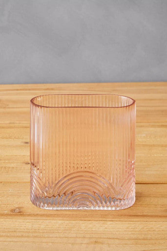 Orsina Bardi Small Pink Glass Vase – Ribbed Modern Bud Vase Decor