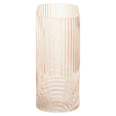 Orsina Bardi Large Pink Glass Vase – Ribbed Sculptural Centerpiece