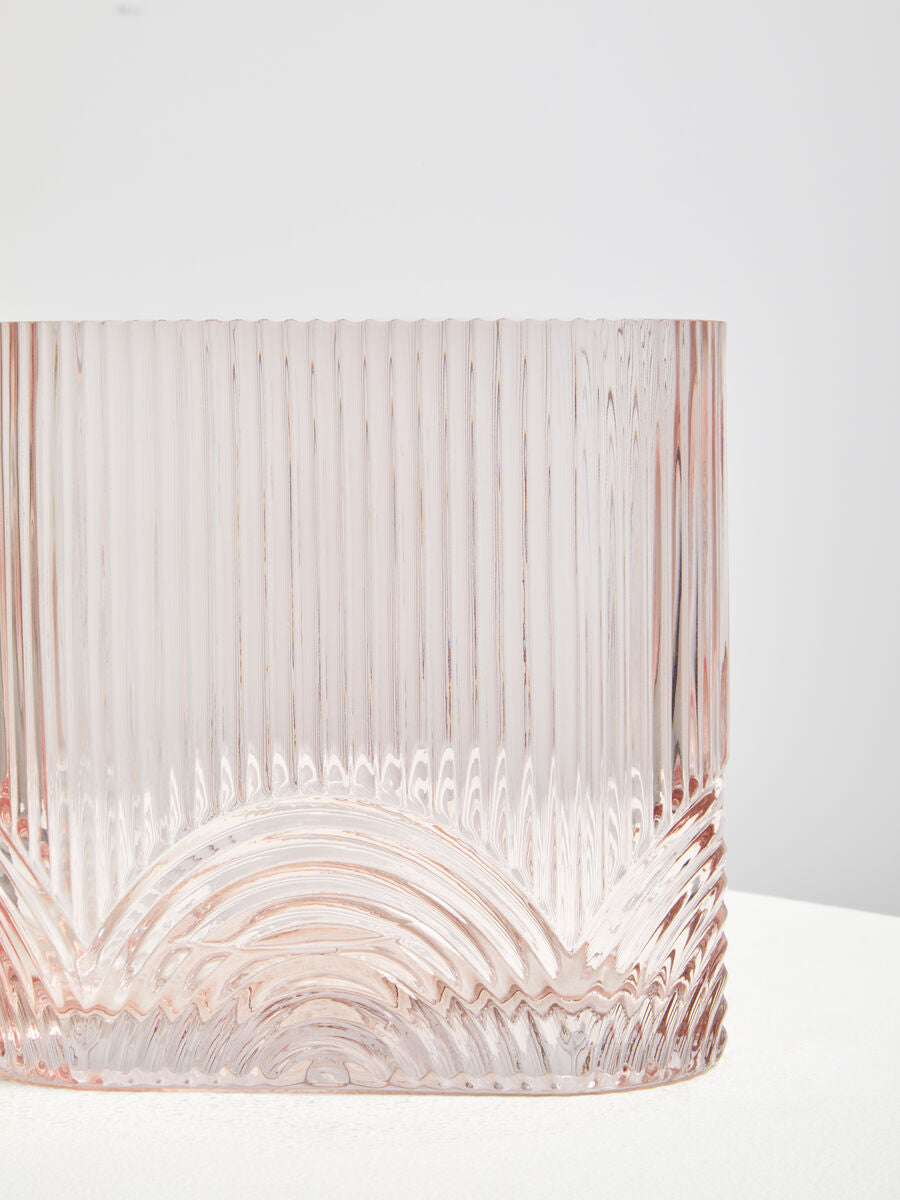 Orsina Bardi Large Pink Glass Vase – Ribbed Sculptural Centerpiece