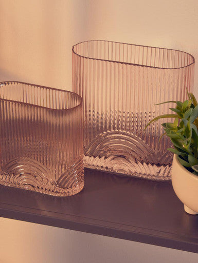 Orsina Bardi Large Pink Glass Vase – Ribbed Sculptural Centerpiece