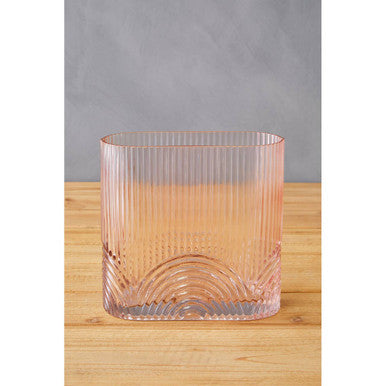 Orsina Bardi Large Pink Glass Vase – Ribbed Sculptural Centerpiece