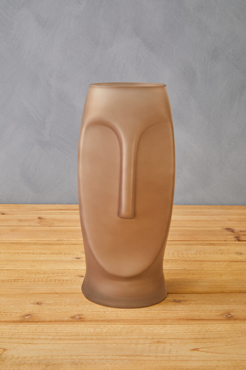 Orsina Viso Large Face Design Glass Vase – Smoked Grey Gold Tint
