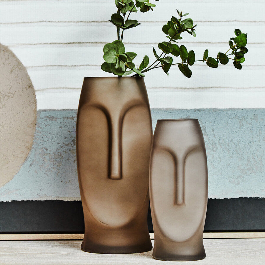Orsina Viso Large Face Design Glass Vase – Smoked Grey Gold Tint