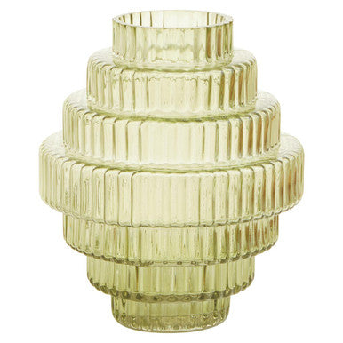 Orsina Benka Small Green Ribbed Glass Vase – Modern Sculptural Decor