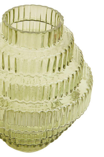 Orsina Benka Small Green Ribbed Glass Vase – Modern Sculptural Decor
